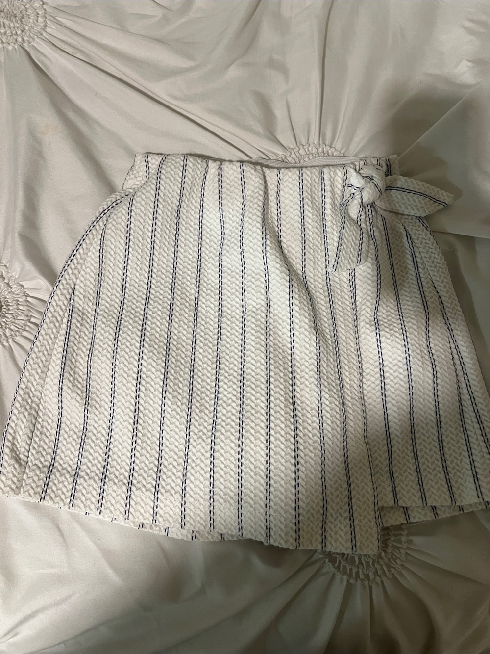 ZARA Striped Tie-Waist White Mini Skort